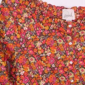 Peek Girls XXL 12 Long Sleeve Off the Shoulder Dress Floral Button Front Pockets